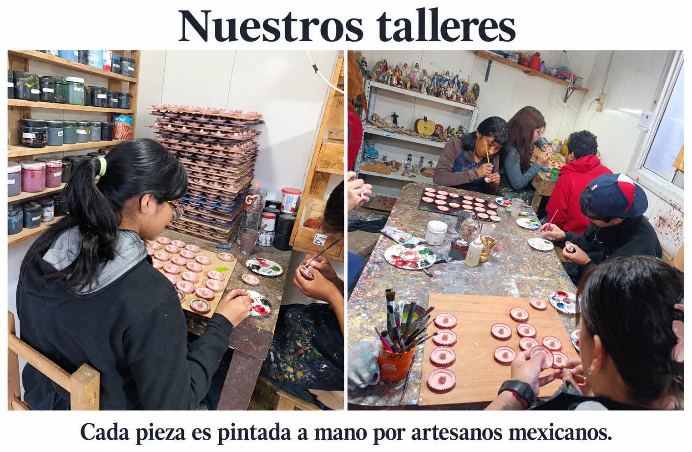 Artesanos de Mexico To Go pintando a mano imanes de resina