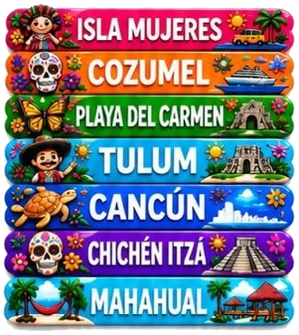 Imanes de PVC con nombres de destinos de México